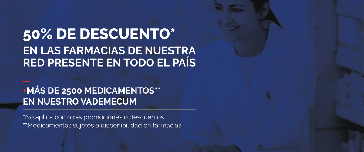 50 % de descuento en todas las farmacias
